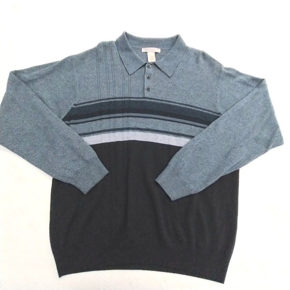 Vintage 90s Geoffrey Beene Sweater Large Green Black Knit Pullover Crewneck #E11